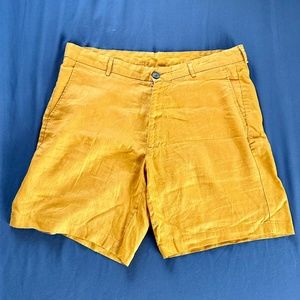 Tasso Elba Men's Linen Flat Front Dress Shorts Yellow Orange 36